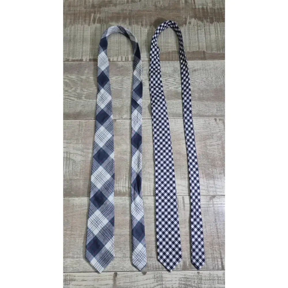 J.Crew Handmade USA Tie Lot Plaid Linen Baird McNutt & Blue Gingham Neckties